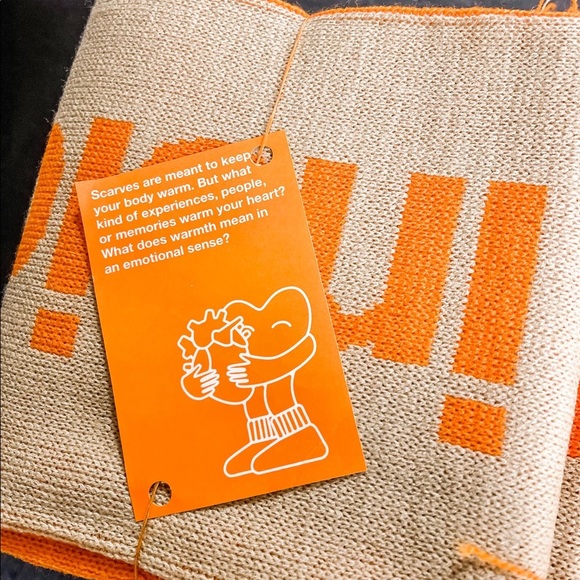 Reversible Orange and Tan Graphic Positive Message Scarf. - Picture 4 of 5